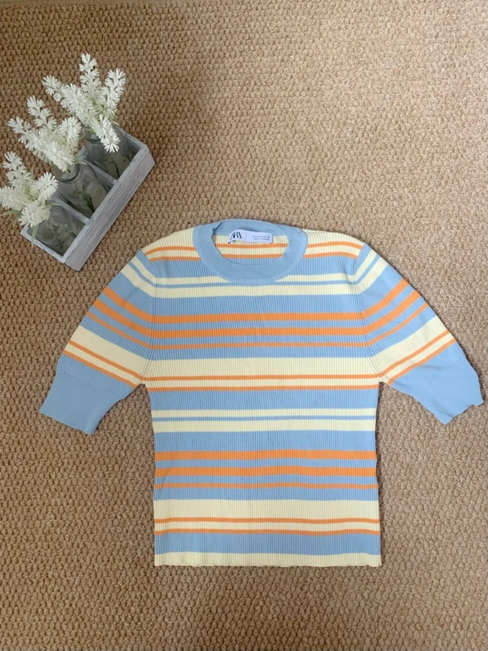 ZARA Pastel Stripe Ribbed Knit Top Size S - Picture 2 of 4
